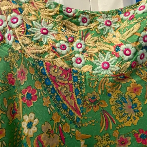SILK Floral Green Wide Leg Pants - Picture 10 of 13